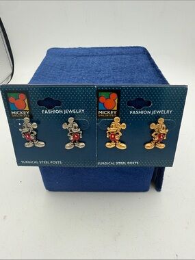 2 pairs Disney Mickey Unlimited silver / gold tone earrings surgical steel posts